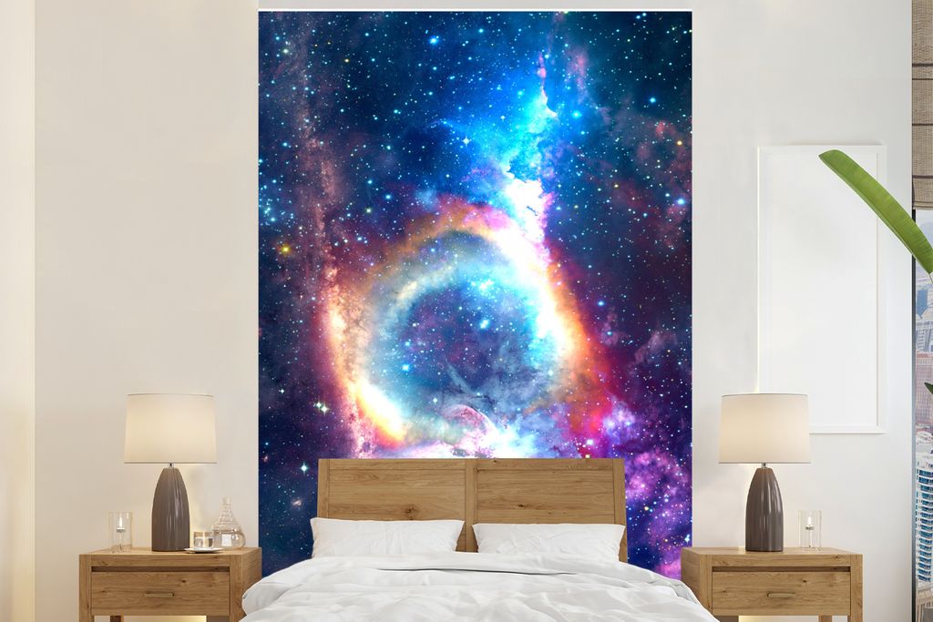 MuchoWow Fototapete für Wohnzimmer oder Schlafzimmer Wandtapete Vinyl Motivtapete Weltraum - Sterne - Regenbogen - 155x240 cm - Tapete