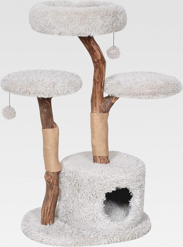 Premium Katzen-Kratzbaum Lovely | Aufsteigen & Abschalten | Katzenbaum, Kuschelhöhle | für große und kleine Katzen | Holz, Plüsch, Sisal | stab...