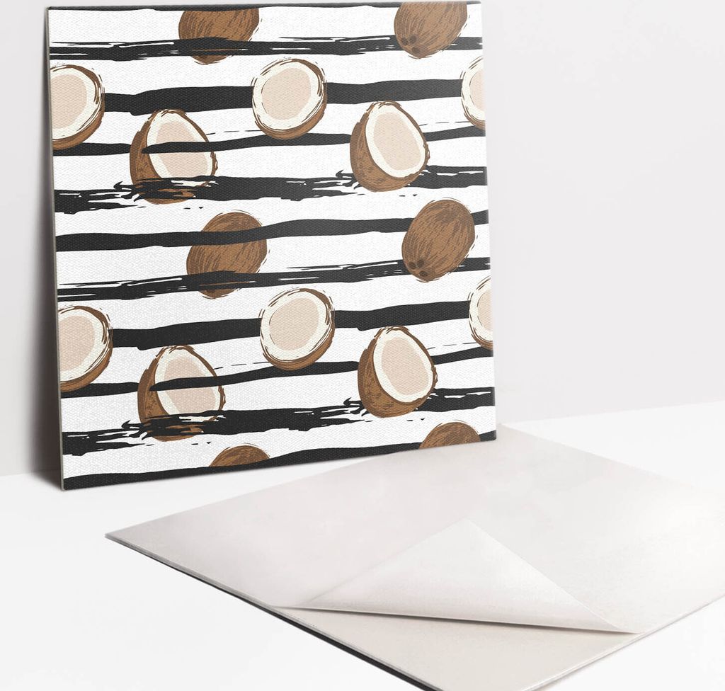 Fliesenaufkleber Set - 9 Stück Selbstklebende PVC Fliesen-Designs - Für Bad und Küche 30 x 30 - Kokosnuss zeichnen