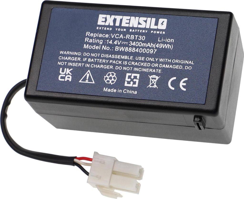 EXTENSILO Akku kompatibel mit Samsung Navibot SR8930, SR8940, Pop-Out VR10F71UCBC, Pop-Out VR10F71UCBC/FET Staubsauger (3400 mAh, 14,4 V, Li-Ion)