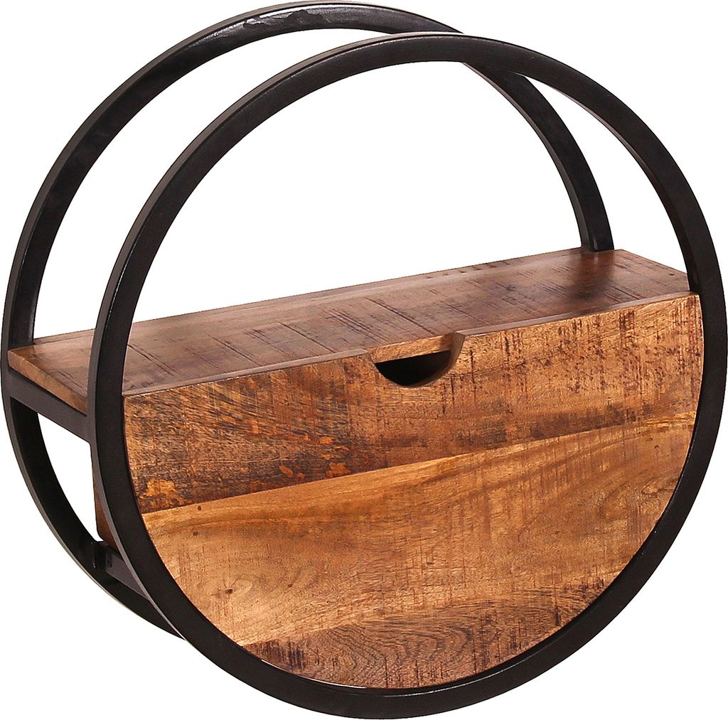 SIT Möbel Wandregal | rund | 1 Schublade | Mango-Holz natur | Gestell Metall schwarz | B 50 x T 20 x H 50 cm | 14366-01 | Serie SIDNEY