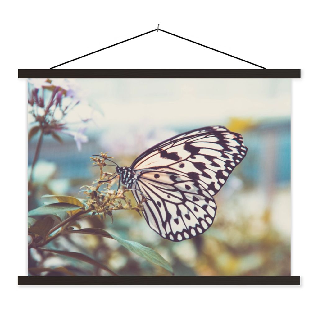 MuchoWow Textilposter Schmetterling - Blumen - Frühling 40x30 cm mit schwarzem Rahmen - Dekorationen