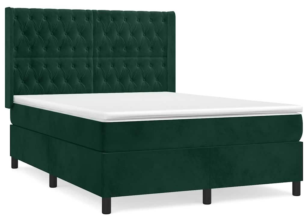 vidaXL Boxspringbett mit Matratze Dunkelgrün 140x190 cm Samt
