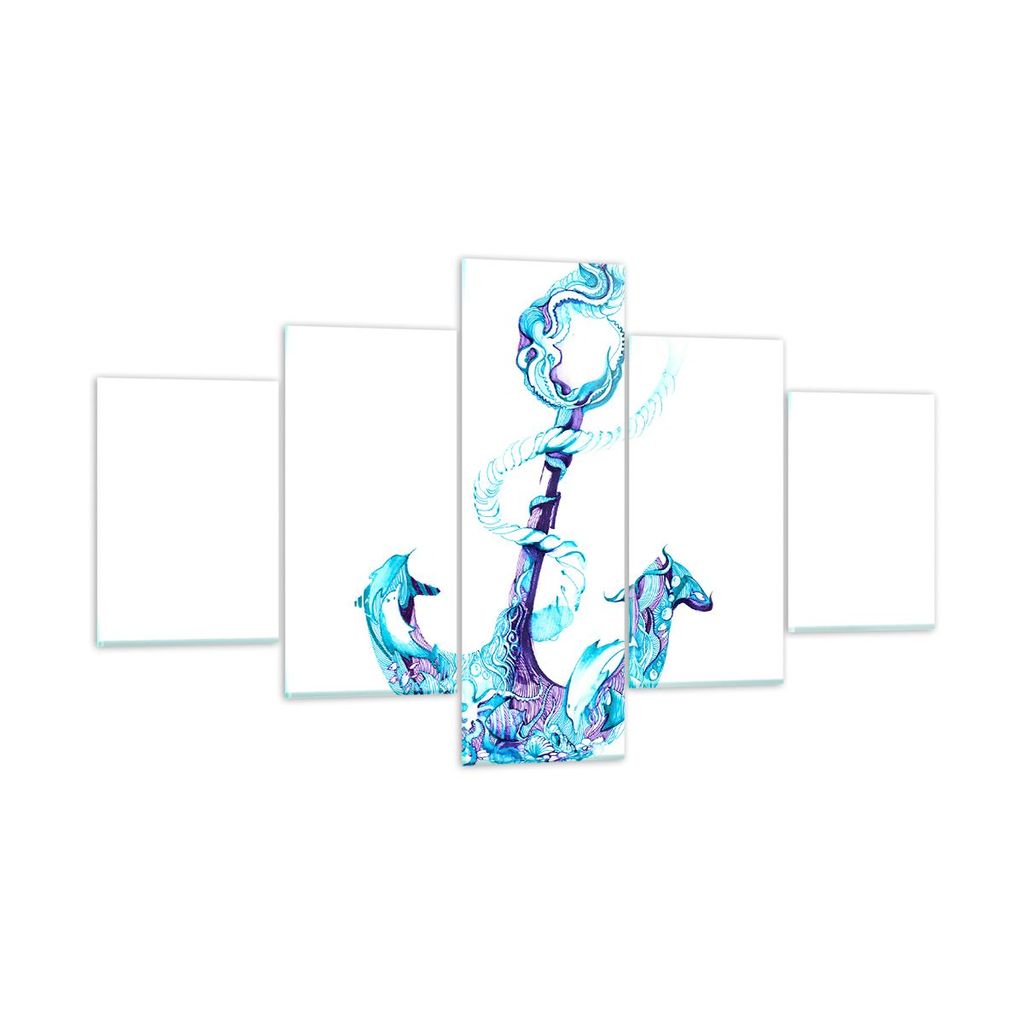 Bilder auf glas - Korallen Quallen Anker Seil - 125x70cm - Glasbilder - Wandbilder - Kunstdruck - zum Aufhängen bereit - Wanddekoration aus Glas -...