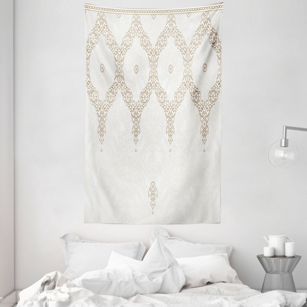 ABAKUHAUS marokkanisch Wandteppich und Tagesdecke, Eastern Element Creme aus Weiches Mikrofaser Stoff Waschbar ohne Verblassen Digitaldruck, 140 x ...