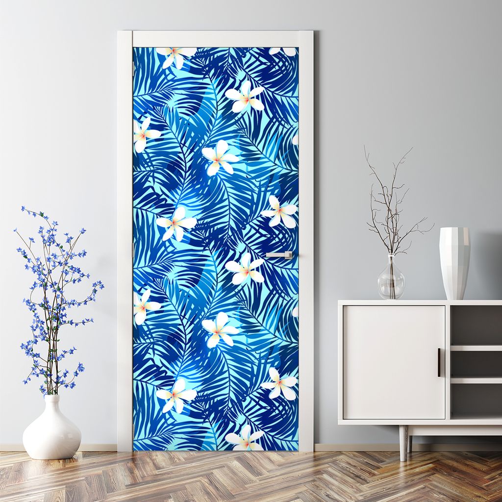 Dekorative Aufkleber selbstklebend Türaufkleber Türposter Tropische farbenfrohe Pflanzen 70 x 200 cm