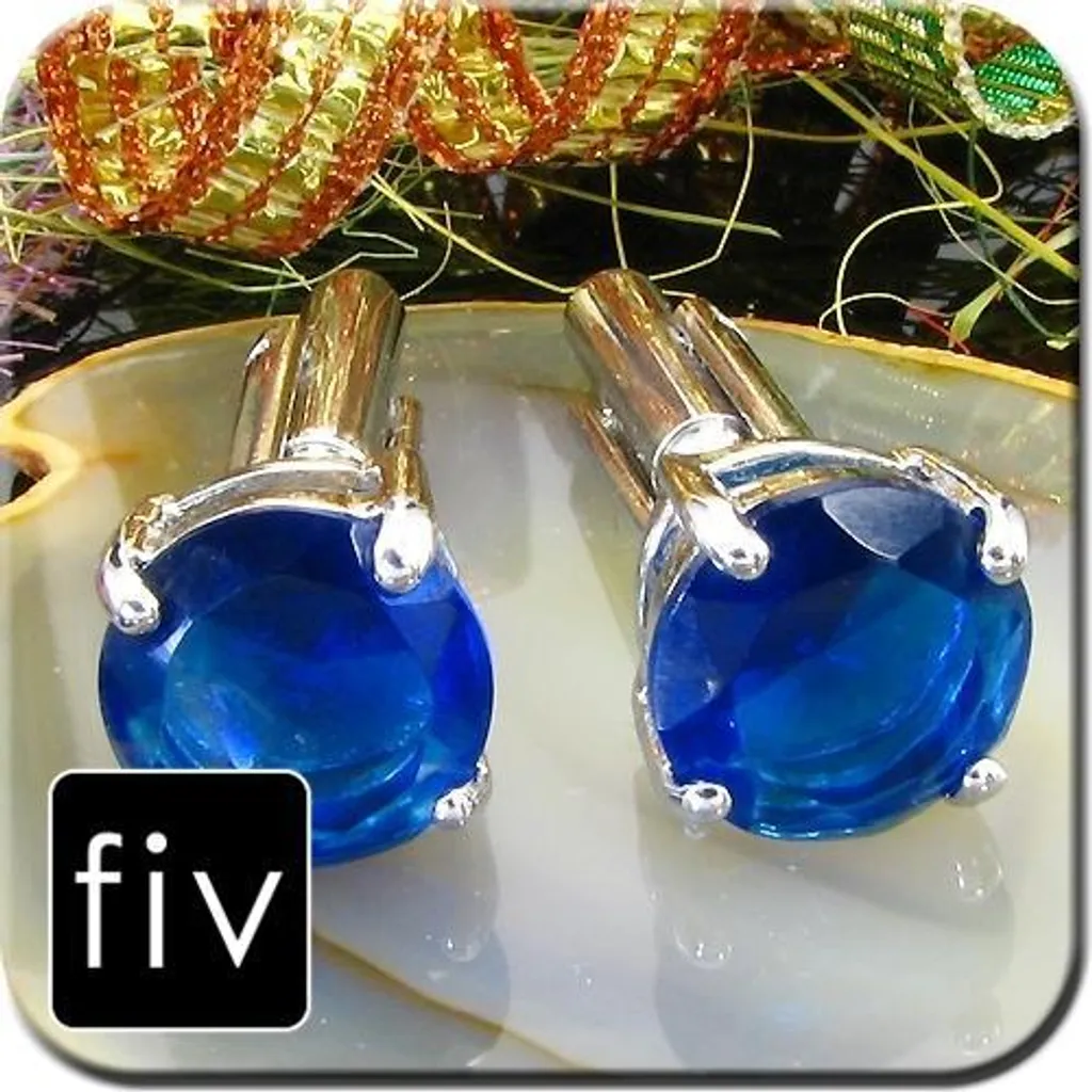 Boutons de manchette argent et cristal bleu pour mariage et cérémonie