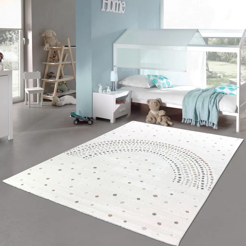 Tapis de jeu multicolore pour enfant motif points et arc-en-ciel 3D
