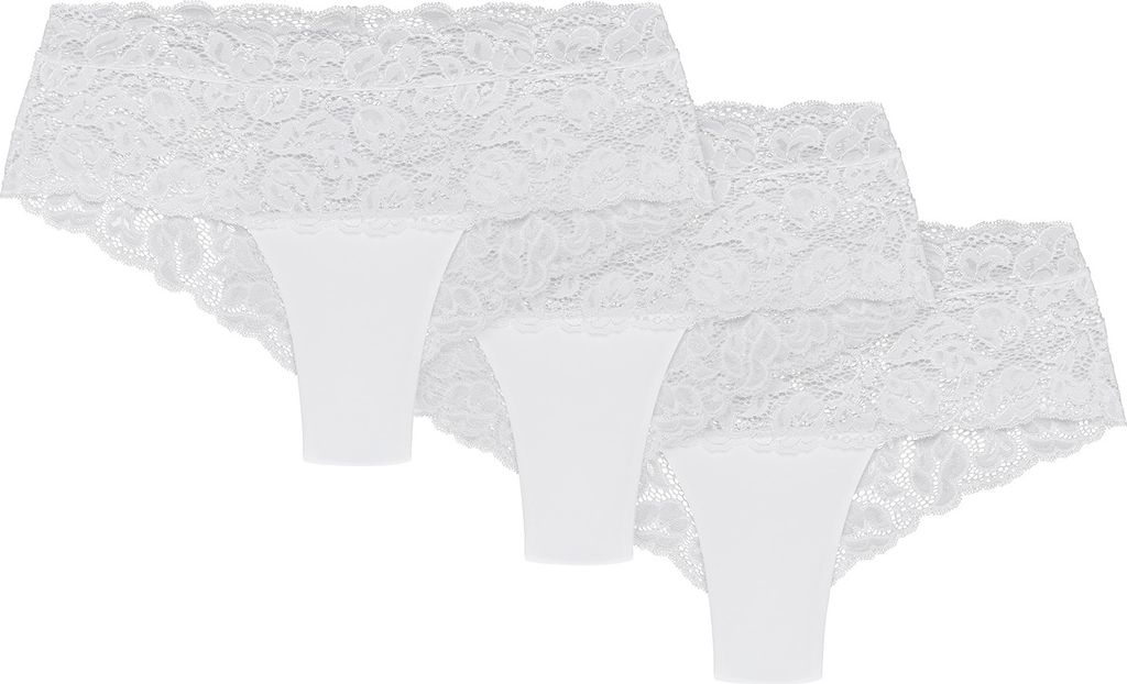 Wolbar Damen Shorts 3er Pack Spitze Pantys Slips Boxershorts Hipster Unterwäsche WB413, weiß, M
