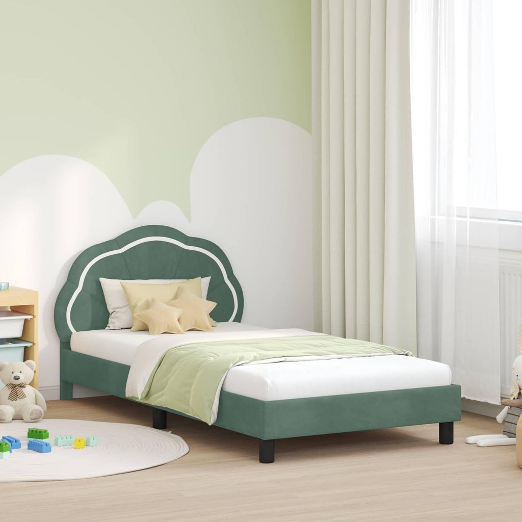 Maison Exclusive - Kinderbettgestell mit Kopfteil Meergrün 90 x 190 cm Samt