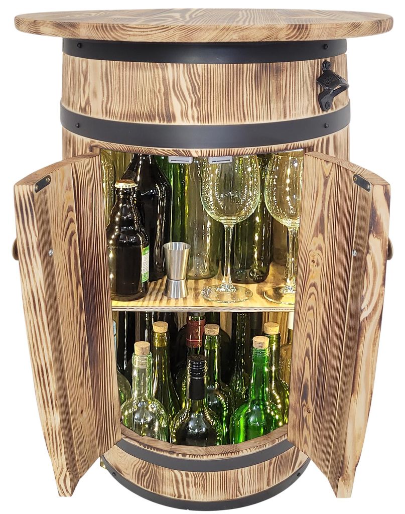 Bar aus Holzfässern mit Aufsatz und LED-Beleuchtung für Produktbild 