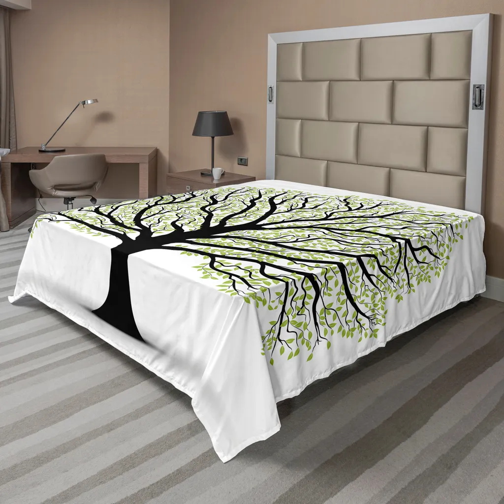 Drap de Dessus Décoratif Arbre de Vie, Linge de Lit Doux 244x205cm Vert