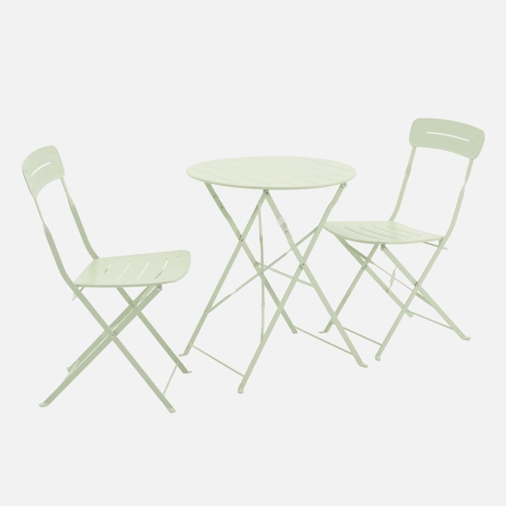sweeek - Runder klappbarer Bistro-Gartentisch aus Stahl + 2 Stühle - Grün