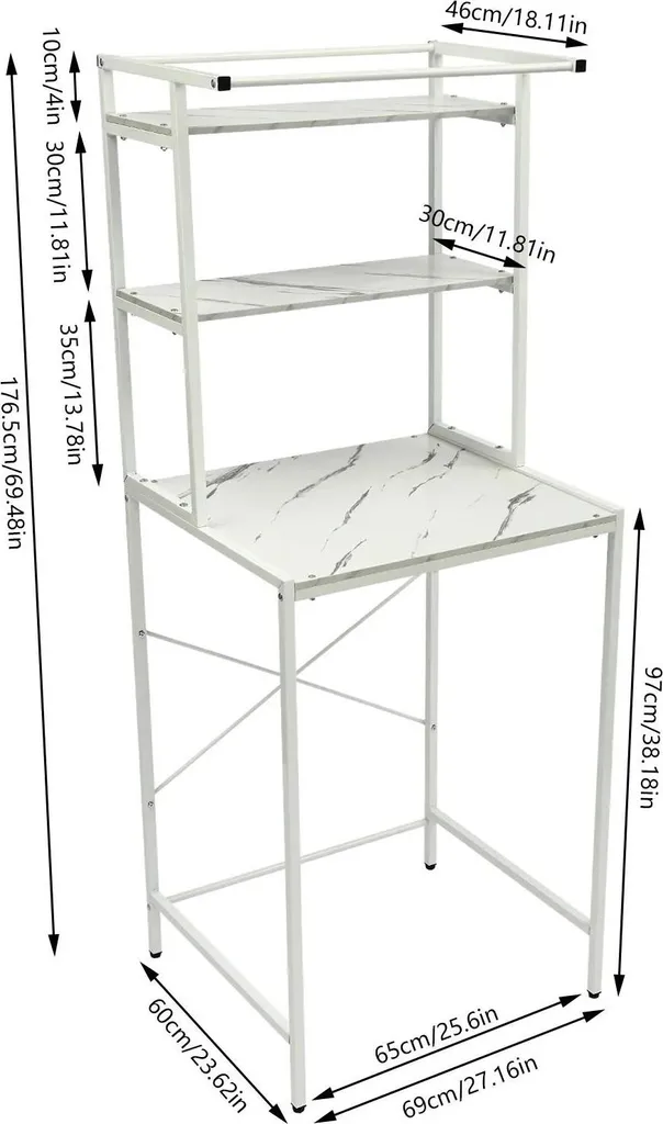 Meuble Machine à Laver Robuste en Fer et MDF Blanc, Style Marbre Chic