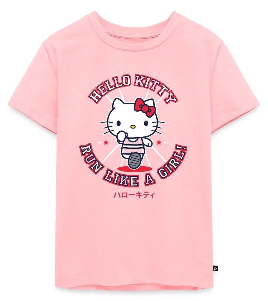 Spreadshirt Hello Kitty Run Like A Girl Sport Kinder Premium T-Shirt, 110/116 (4 Jahre), Rosa