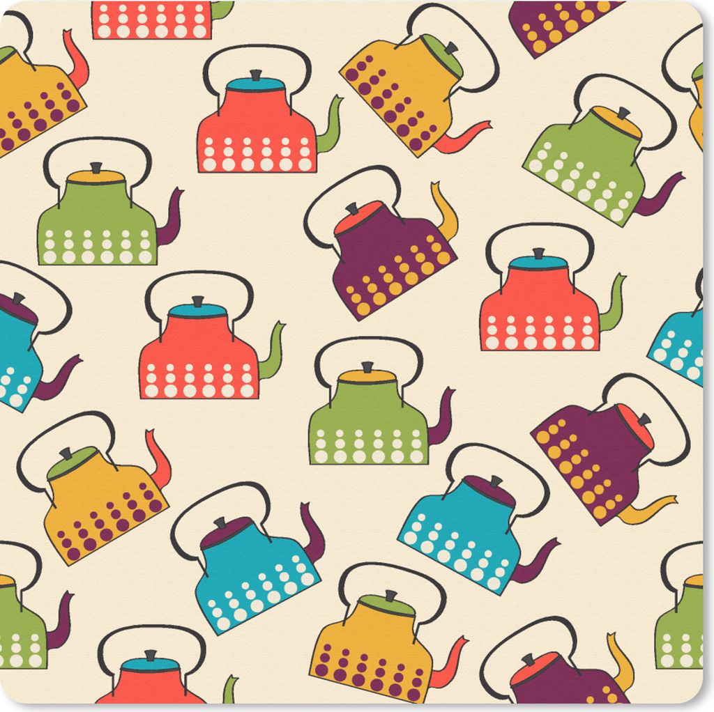 MuchoWow Mauspad Mousepad Design - Retro - Teekanne - Farben 30x30 cm - Mousepads - Maus Mat - Pad - Mausunterlage - Gaming