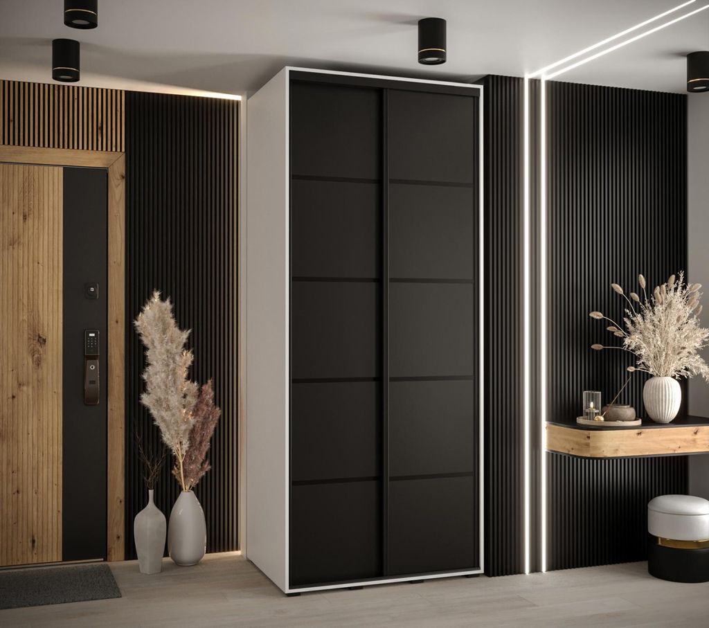 Kleiderschrank YVONA 4 - 110/60 cm, weiß/schwarz/schwarz