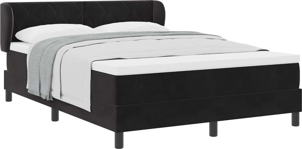 Boxspringbett mit Matratze Schwarz 140 x 190 cm Samt
