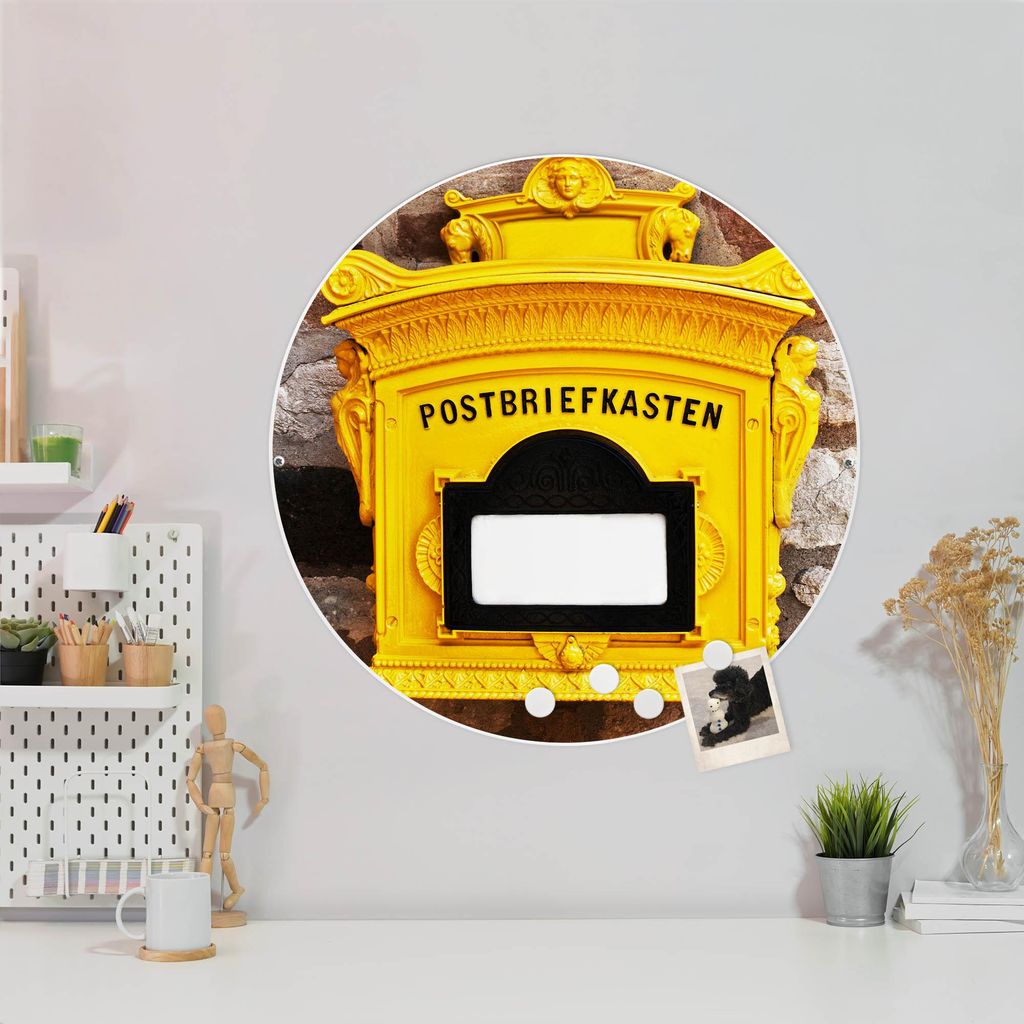 Design Stahlmagnettafel Weiß Rund 47cm Historischer Postkasten