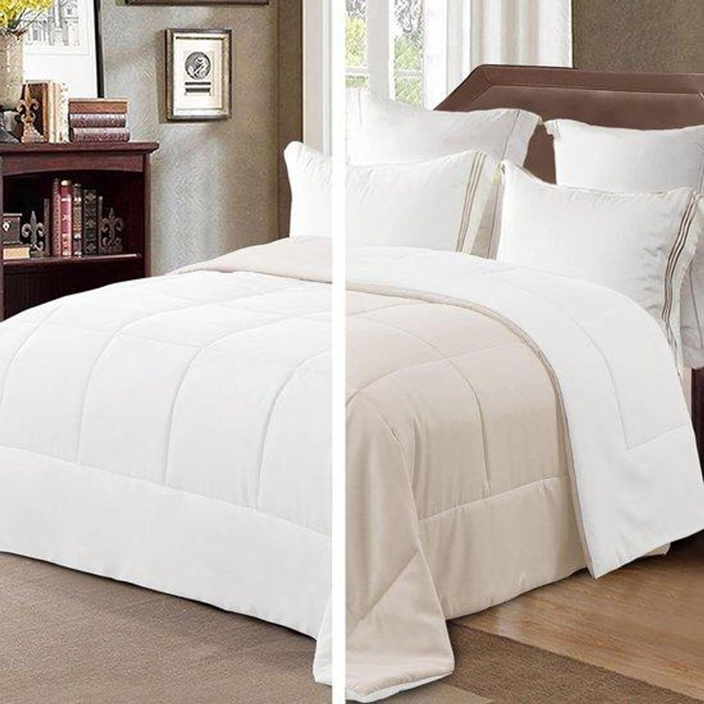 Famanu Kingsize Bettdecke für alle Jahreszeiten - beige/weiß, 230 x 220 cm