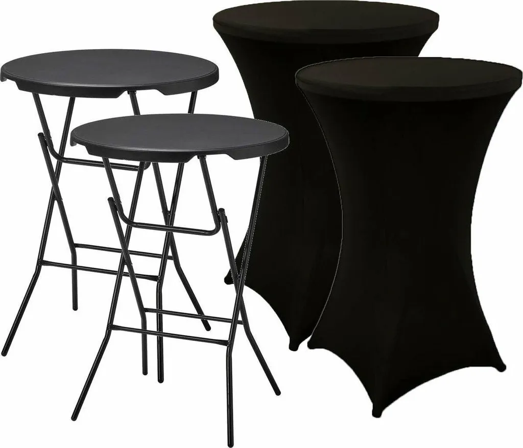 Table haute noire stable lot de 2 et housses stretch élégantes 110cm