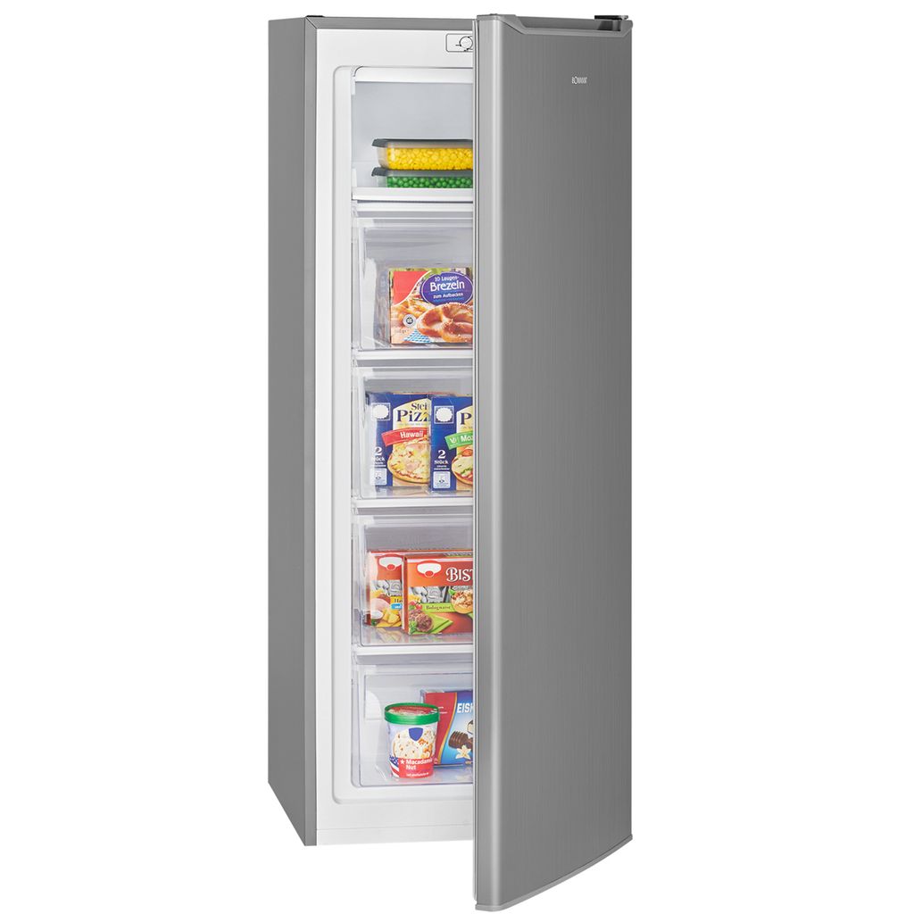 Bomann Gefrierschrank 143cm | 4 Sterne-Gefrierfach | ≤ -18°C | leise | wechselbarer Türanschlag | Gefrierschrank gross | 168L | GS 7364 inox