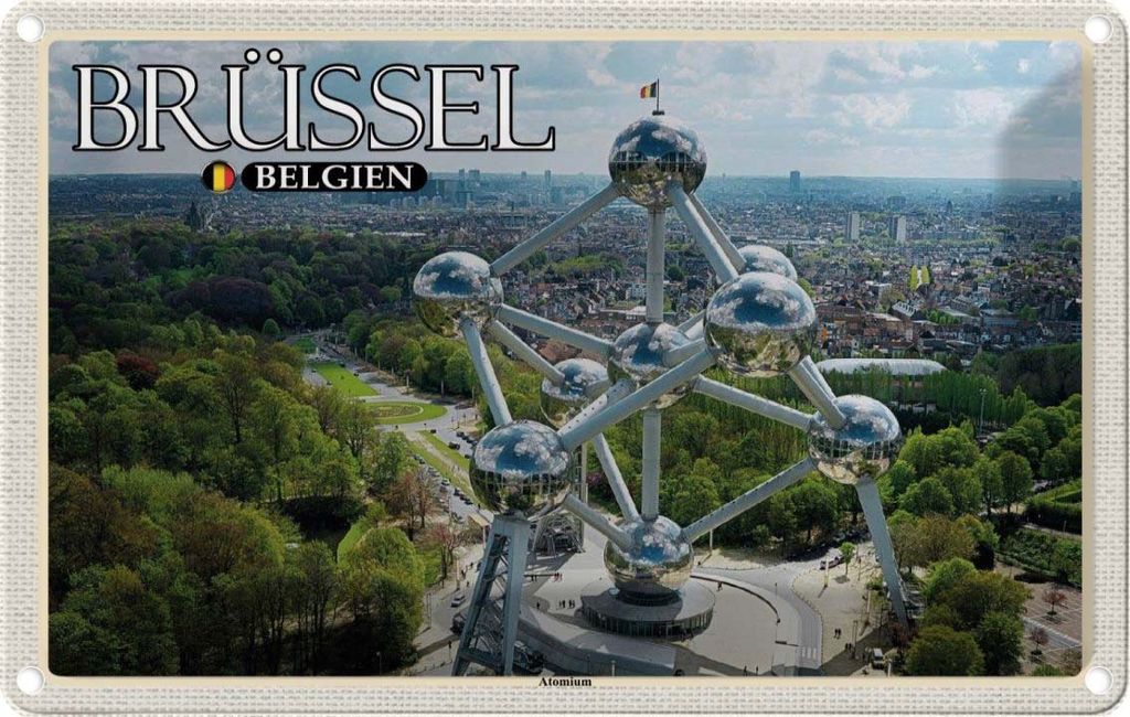 vianmo Blechschild 12x18 cm Brüssel Belgien Atomium Bildmotiv Reisemotiv Abenteuer Reisen