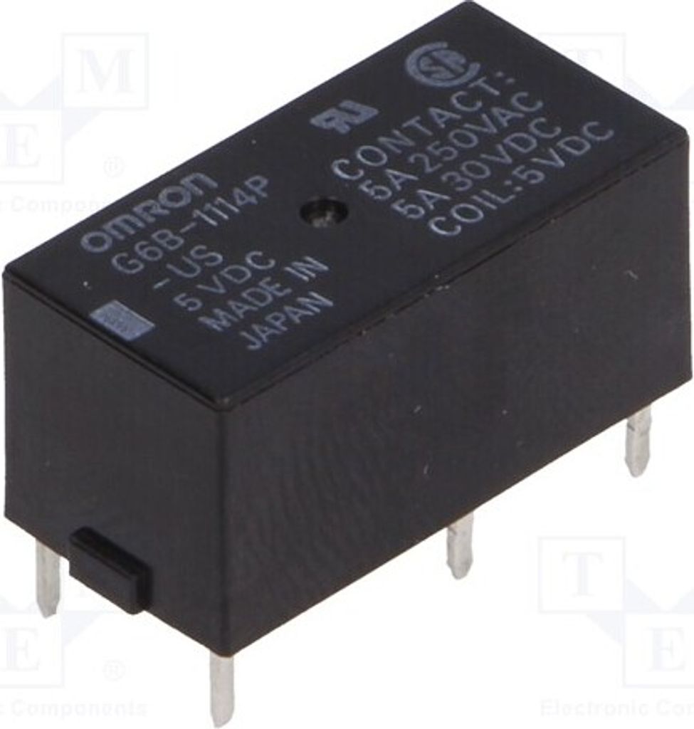 1x Relais: elektromagnetisch USpule : 5VDC 5A/250VAC Mini -1114P-US 5VDC Elektro