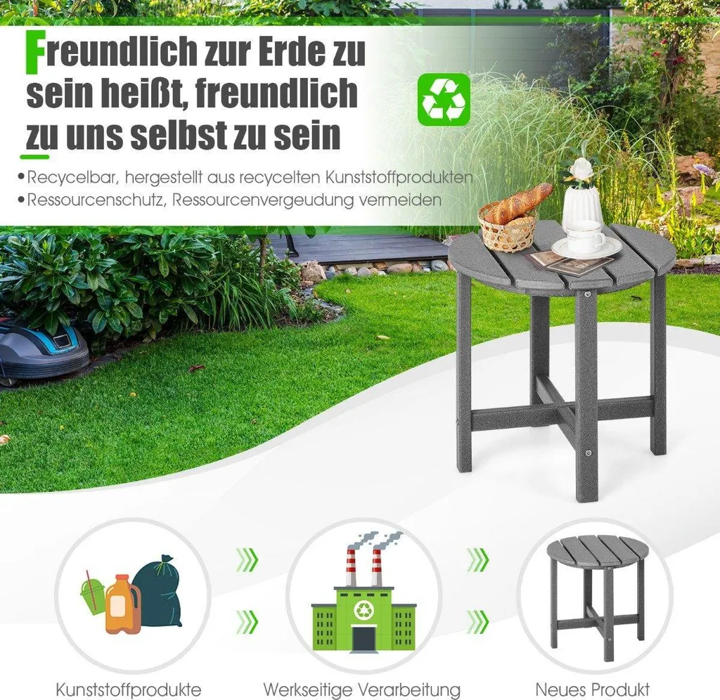 Table de jardin résistante aux intempéries PEHD gris 46 cm solide - 3