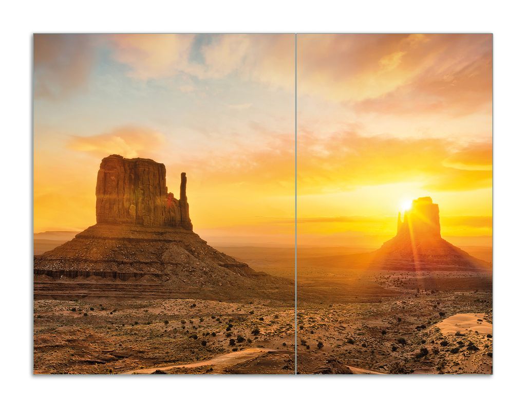 Wallario Herdabdeckplatte aus Glas, Größe 70 x 52 cm 2-teilig, Motiv Monument bei Sonnenuntergang