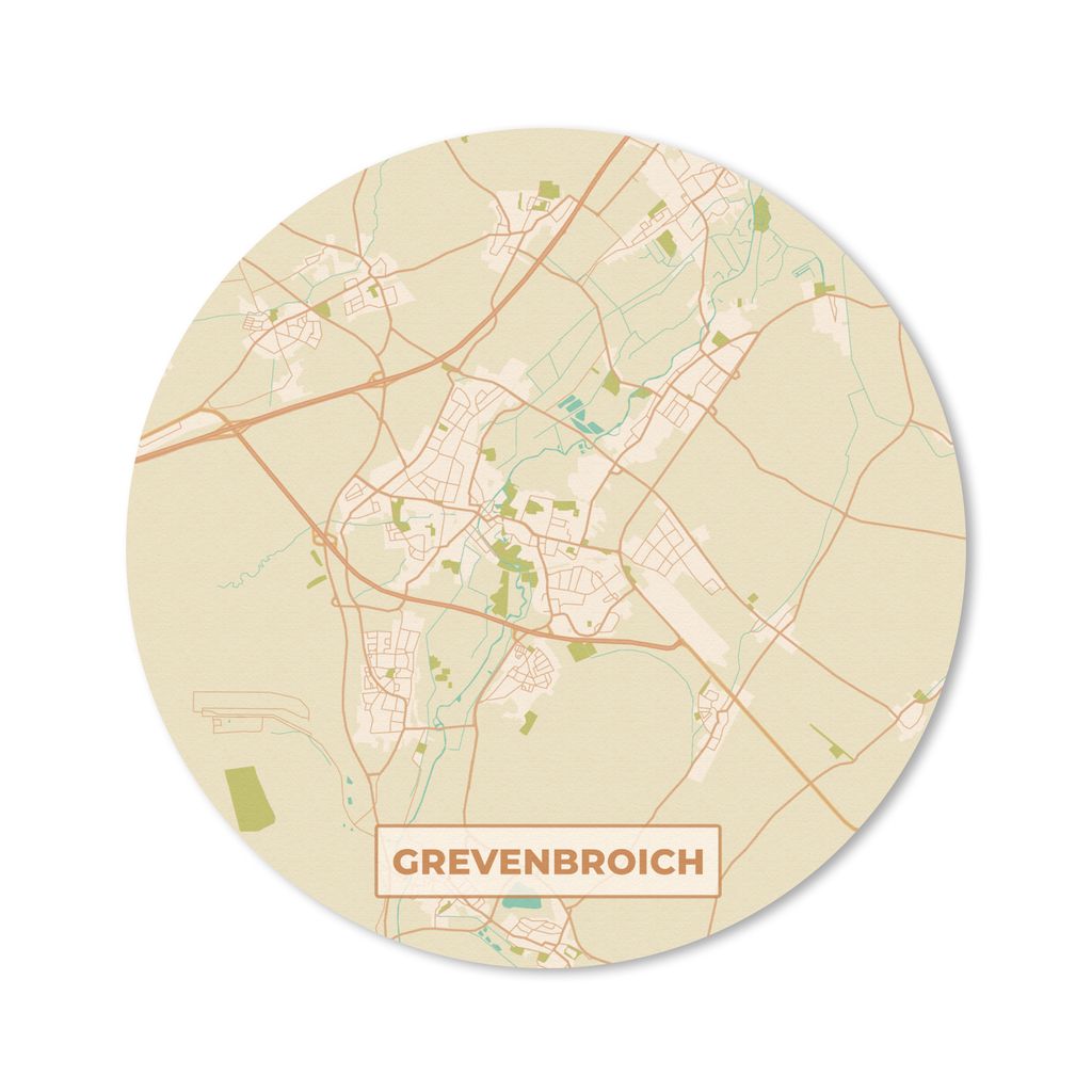 MuchoWow Mauspad Mousepad Grevenbroich - Karte - Vintage - Stadtplan 50x50 cm - Mousepads - Maus Mat - Pad - Mausunterlage - Vinyl