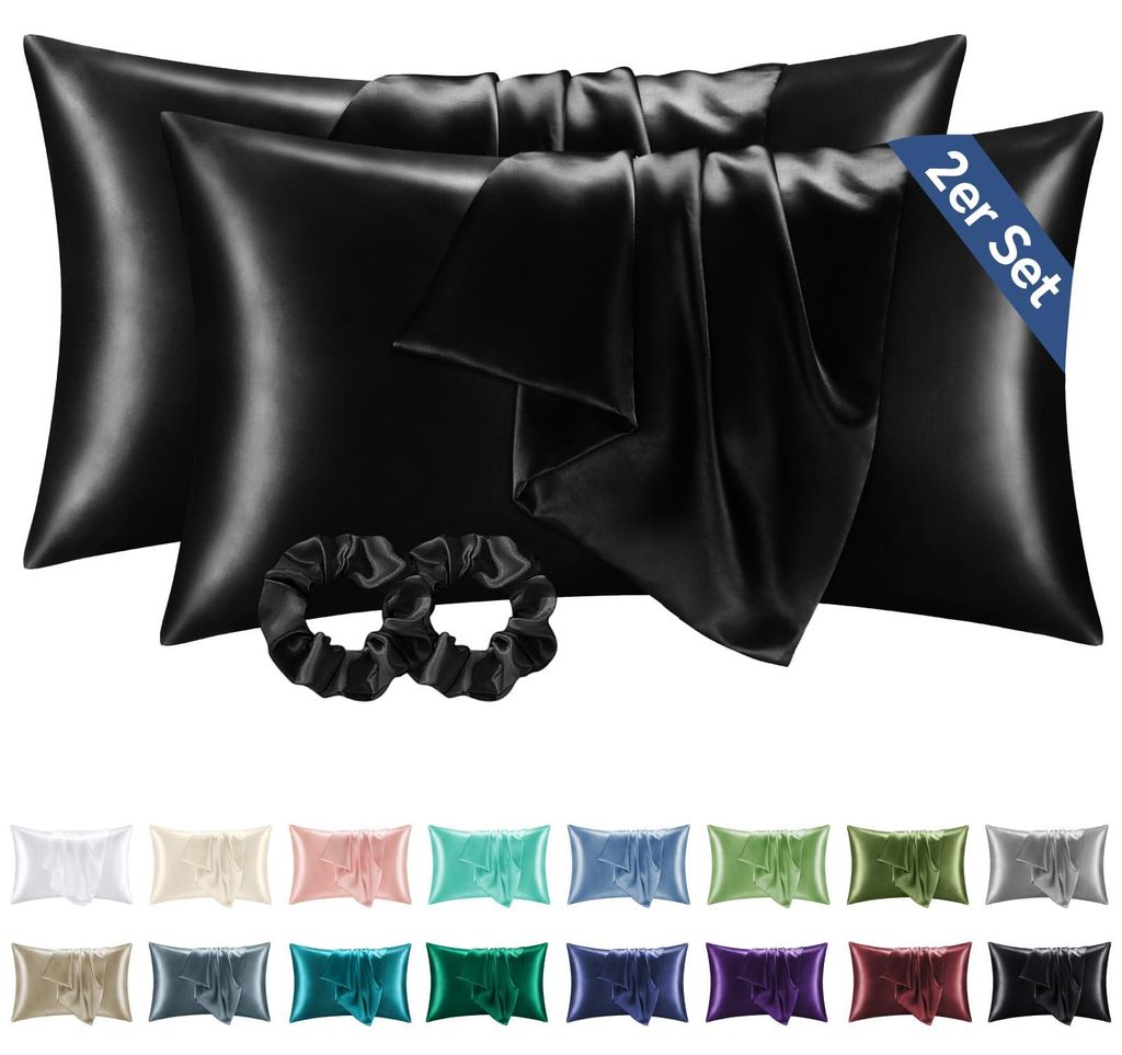 Satin-Kissenbezug 40 x 80 cm schwarz - Set mit 2 Produktbild 