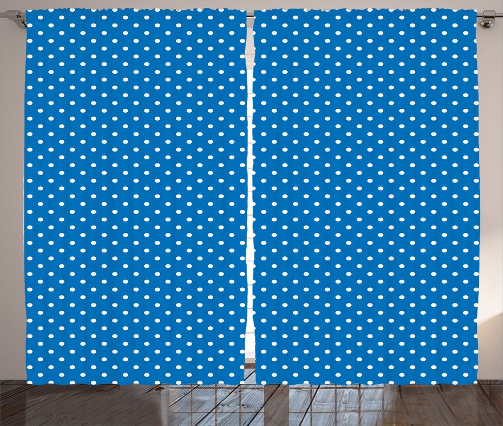 ABAKUHAUS Blau Weiss Rustikaler Vorhang, Polka Dots Marine Jungen, Wohnzimmer Universalband Gardinen mit Schlaufen und Haken, 280 x 225 cm, Blau Weiss