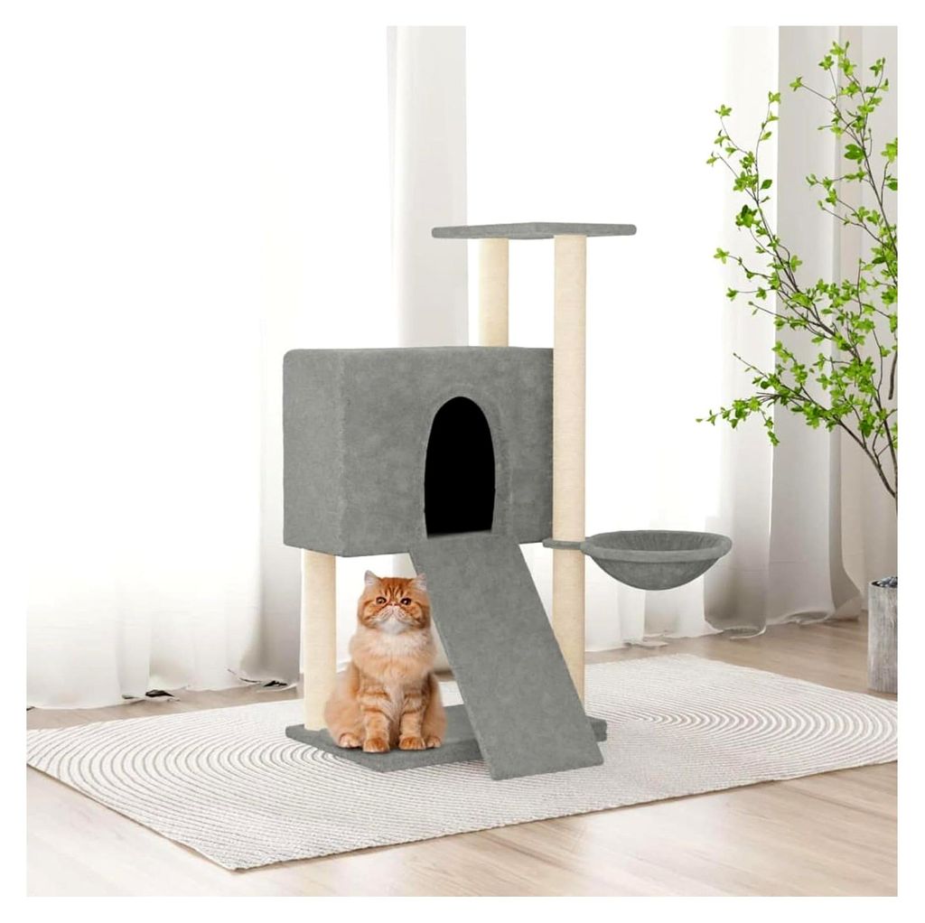 Kratzbaum mit Sisal-Kratzsäulen in Hellgrau, 96 cm, Katzenmöbel und Zubehör