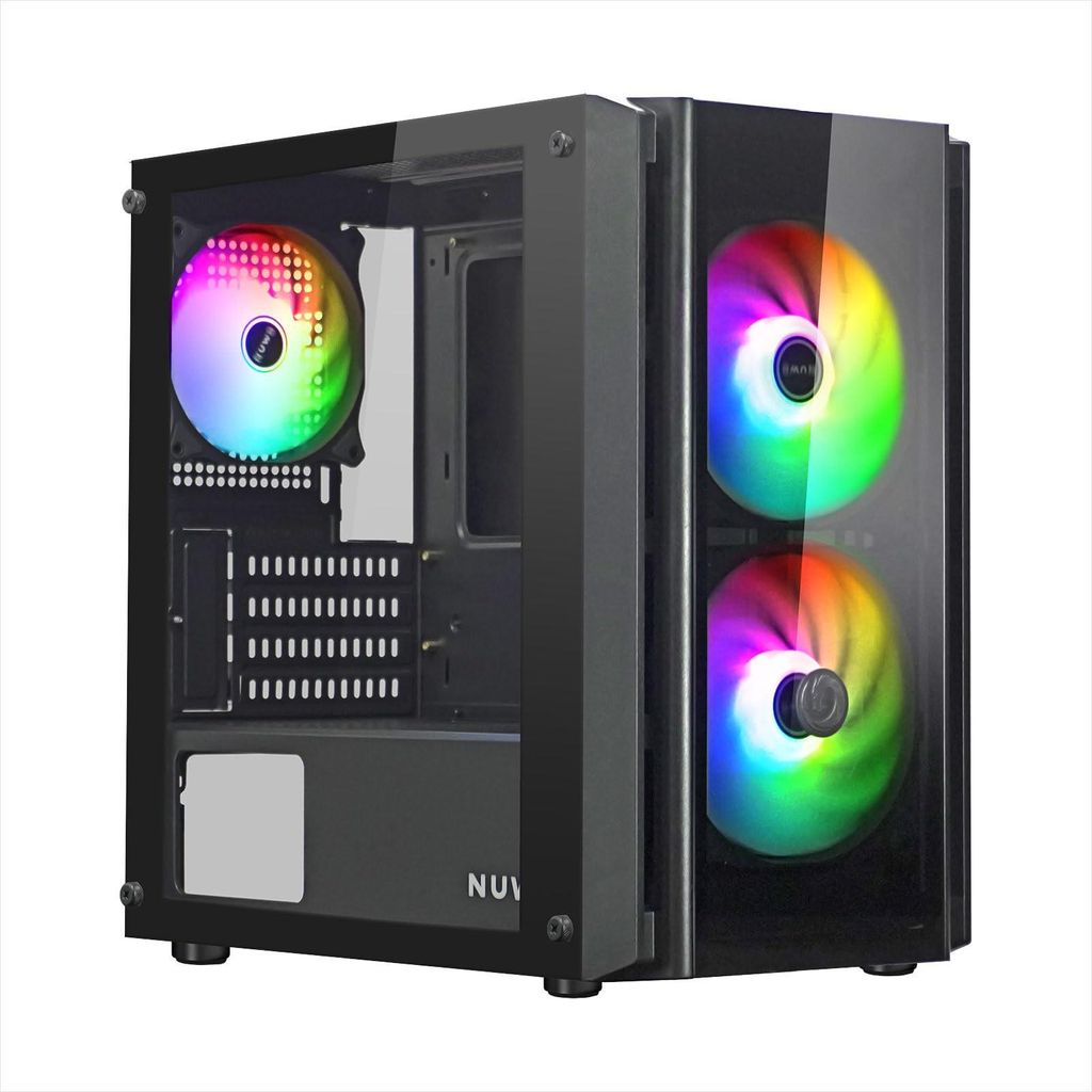 NUWO Blitz R28 MicroATX MiniITX PC Gehäuse mit 3 FRGB Lüftern und gehärtetem Glas
