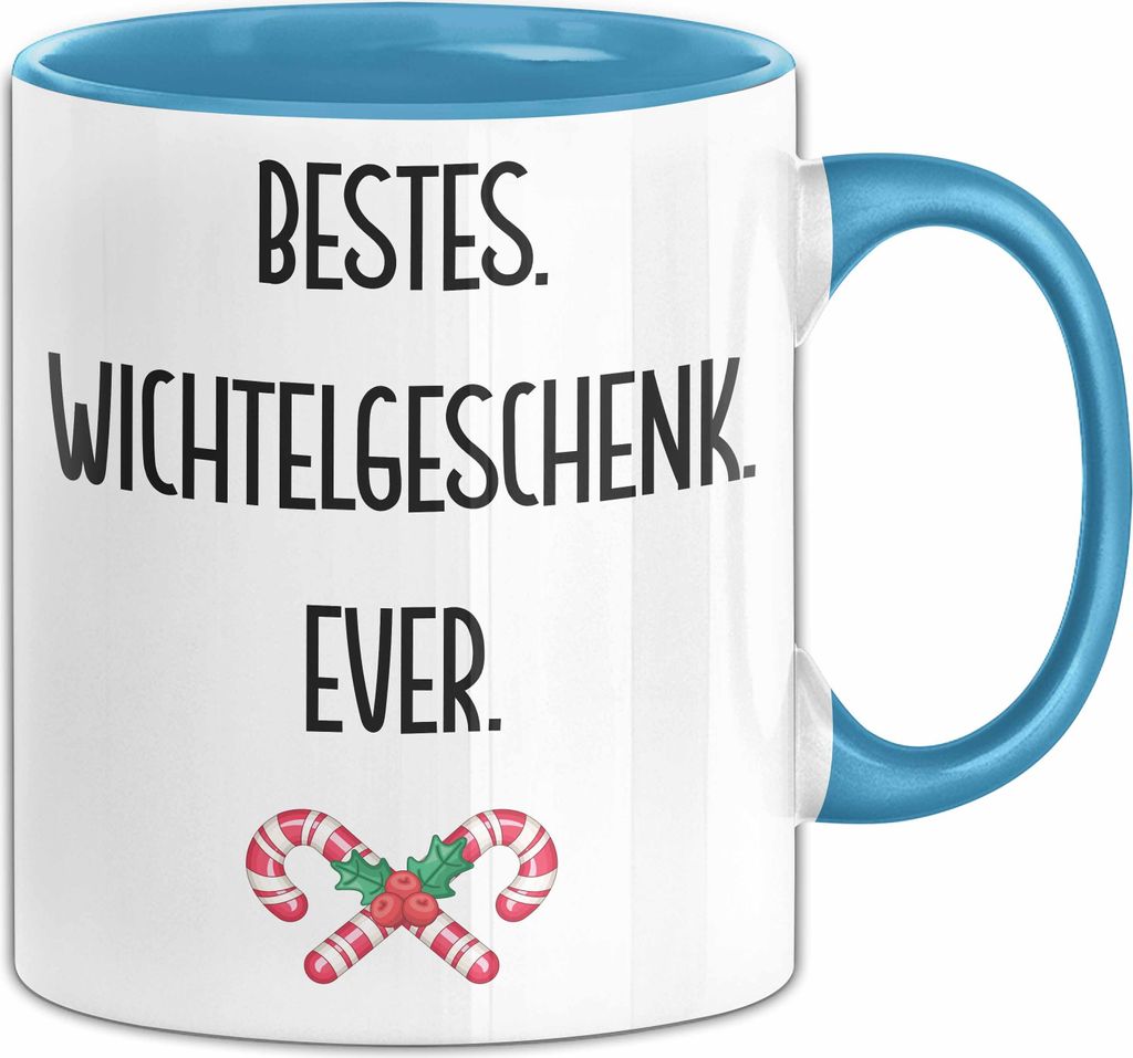 Wichtelgeschenk Tasse Geschenk bis 20€ Schrottwichtelgeschenk Schrottwichteln Süßigkeit (Blau)