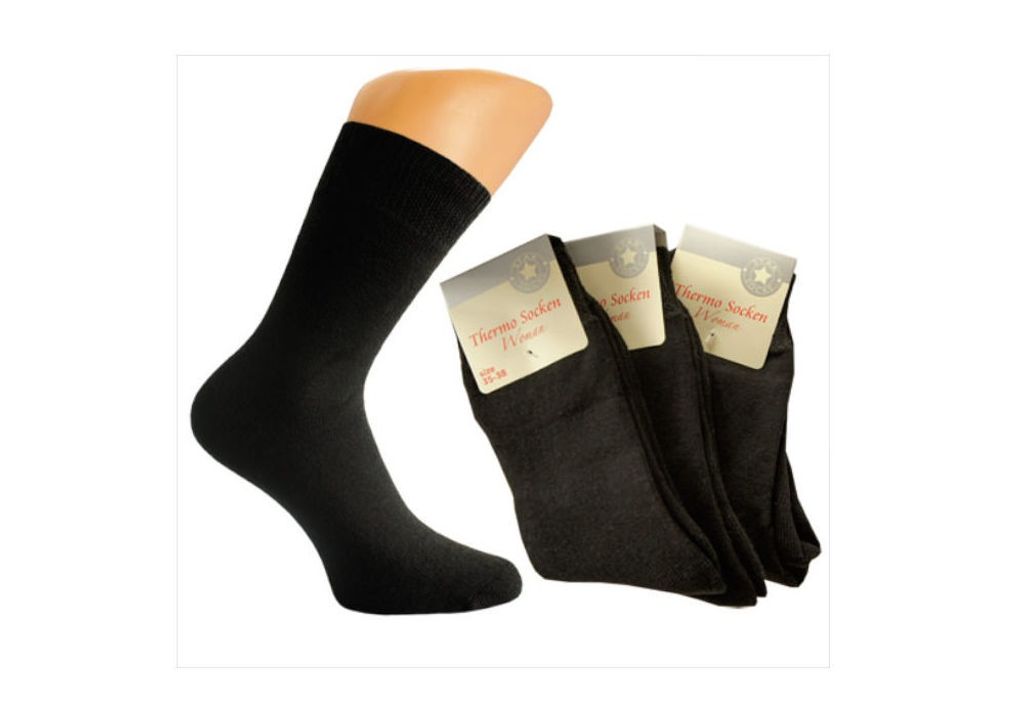 2 Paar extra warme Herren Socken Bambus Thermo Innenfrottee schwarz  39 bis 46