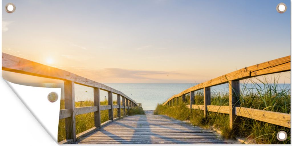 MuchoWow 80x40 cm Outdoor-Poster Gartendeko Sichtschutz Garten Poster für den Garten Brücke, die zum Meer führt