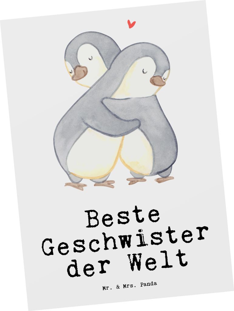 Mr. & Mrs. Panda Postkarte Pinguin Beste Geschwister der Welt - Weiß - Geschenk, Geschenkidee, Geburtstagsgeschenk, Schwester, Ansichtskarten, Bru...