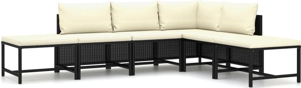 6-tlg. Garten-Lounge-Set mit Kissen Poly Rattan Schwarz
