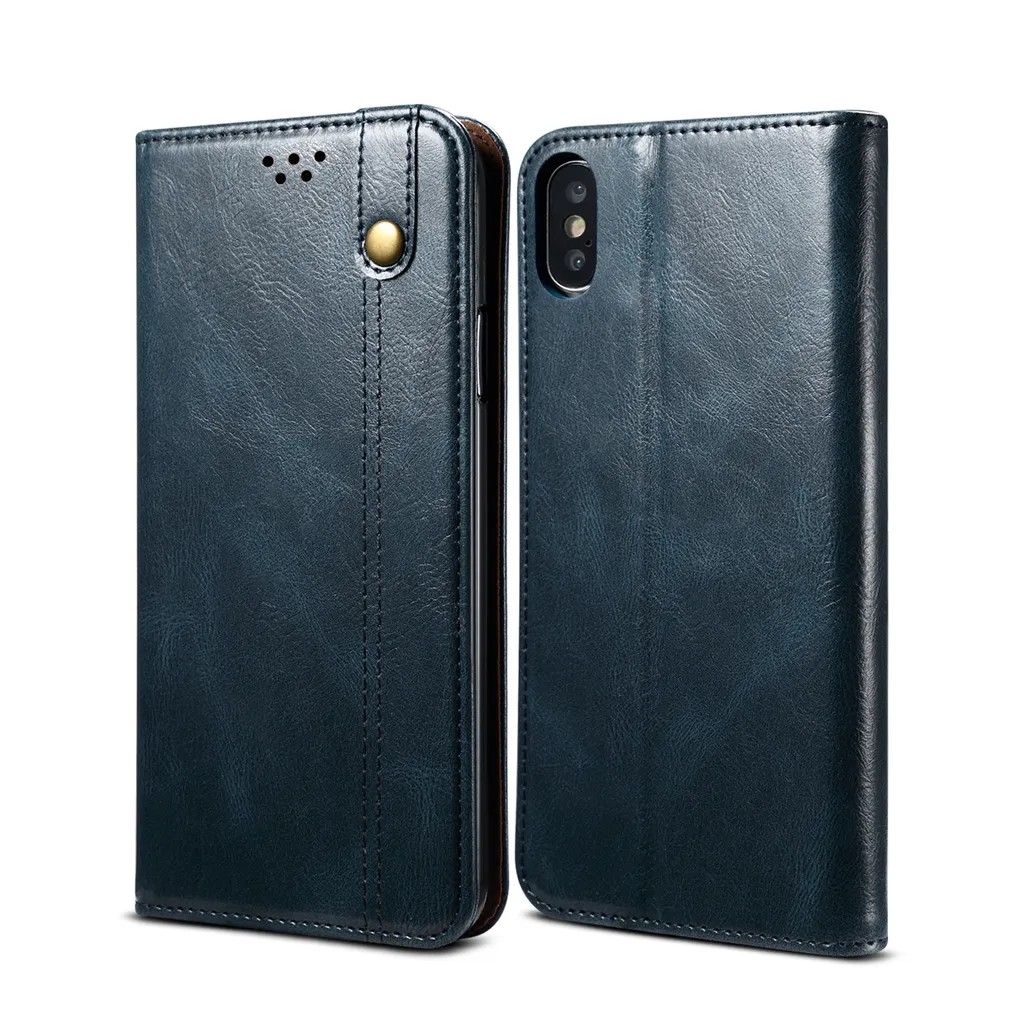 Custodia in Pelle Blu per iPhone XS Max - Flip Cover con Stand