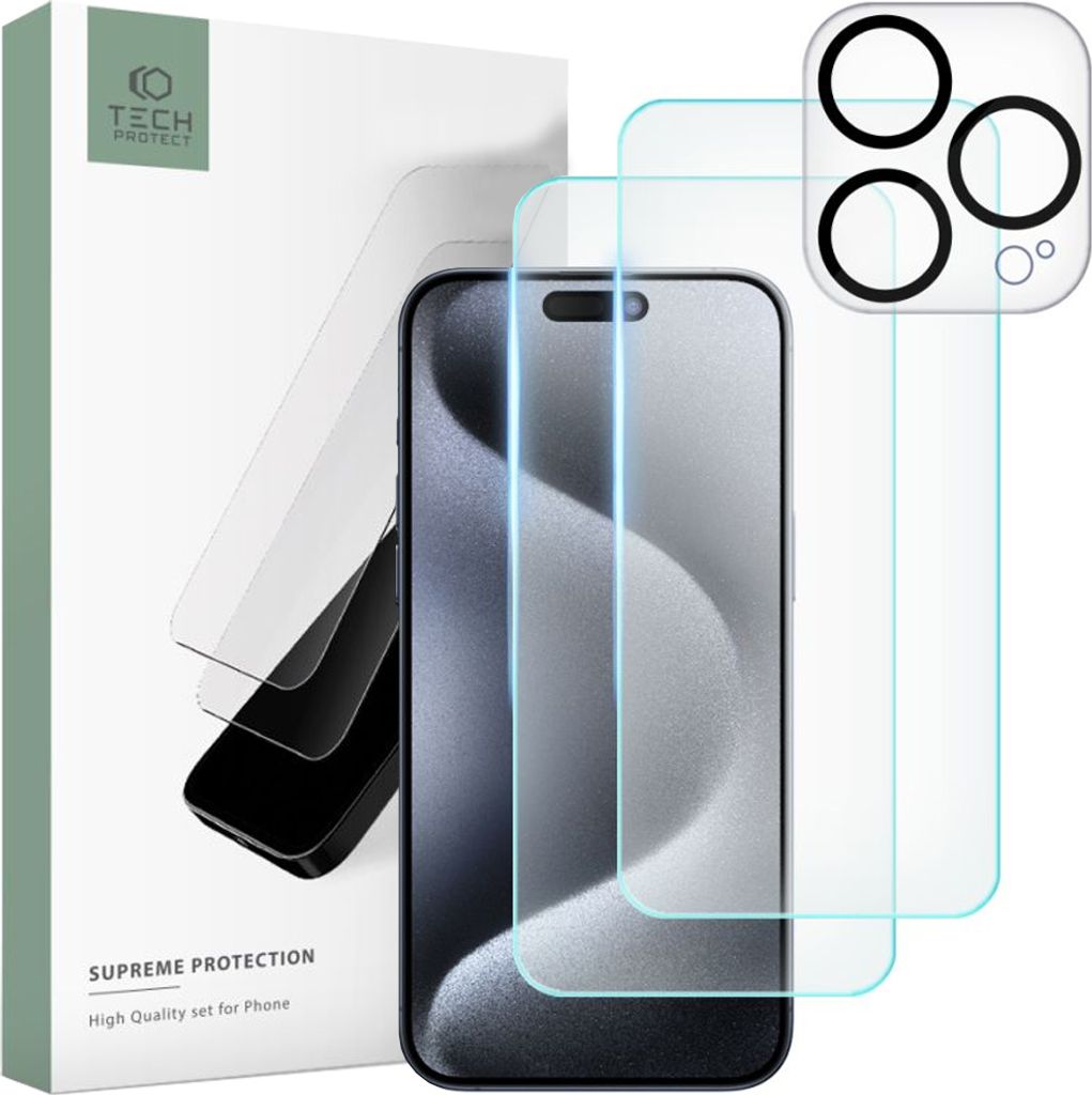 Tech-Protect Supreme Set Aus Gehrtetem Glas Iphone 15 Pro Max Klar