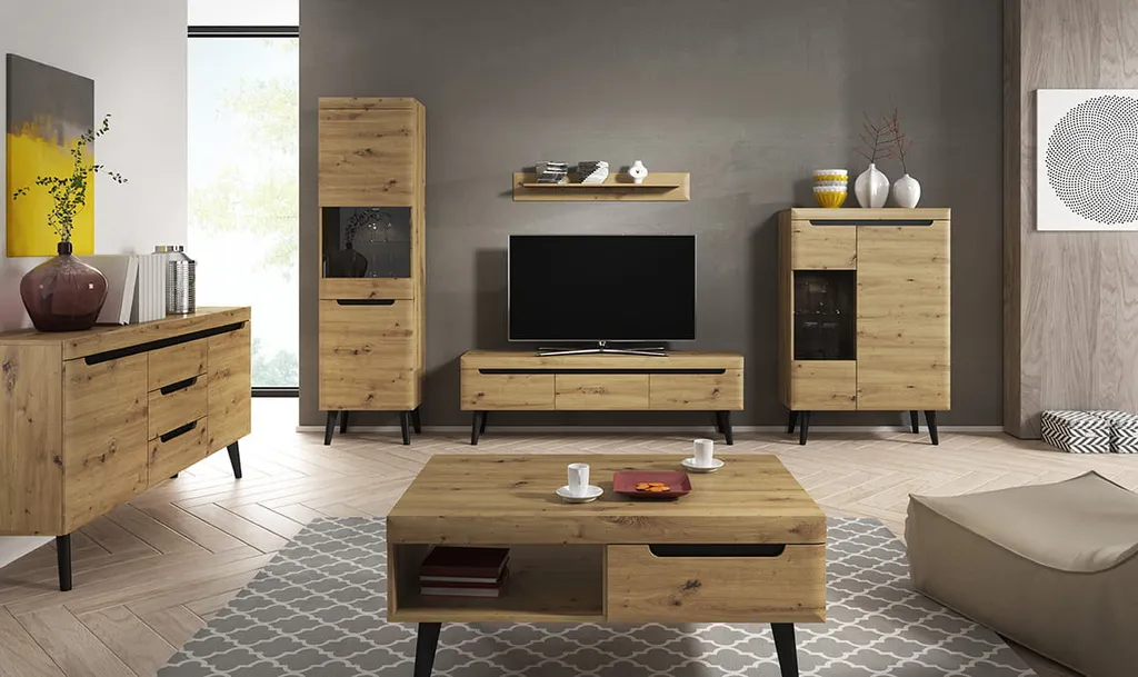 Commode combinée NATHANIEL chêne artisan - Buffet de rangement chic - 3