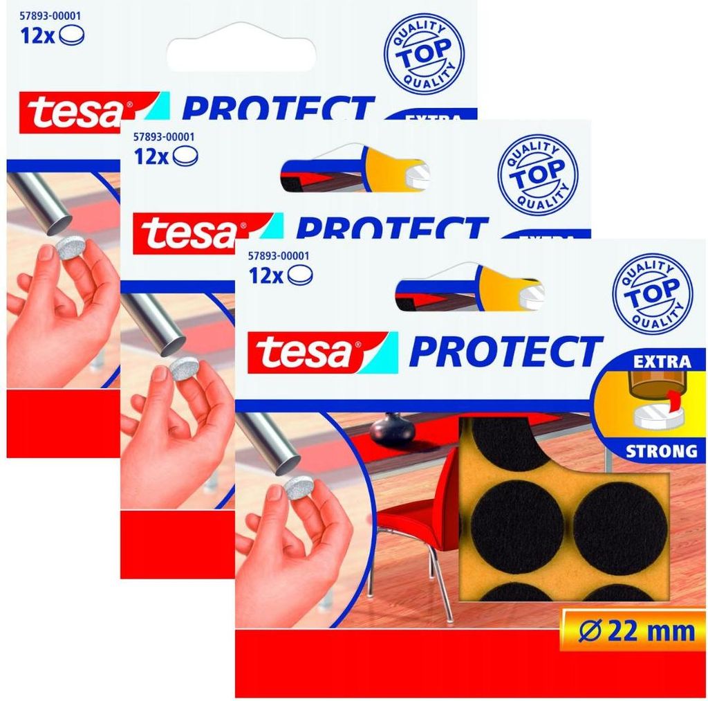 Runde Filzgleiter für Stühle, Tische, Waschmaschinen, Möbel, tesa, 22mm, 12 Stück x 3