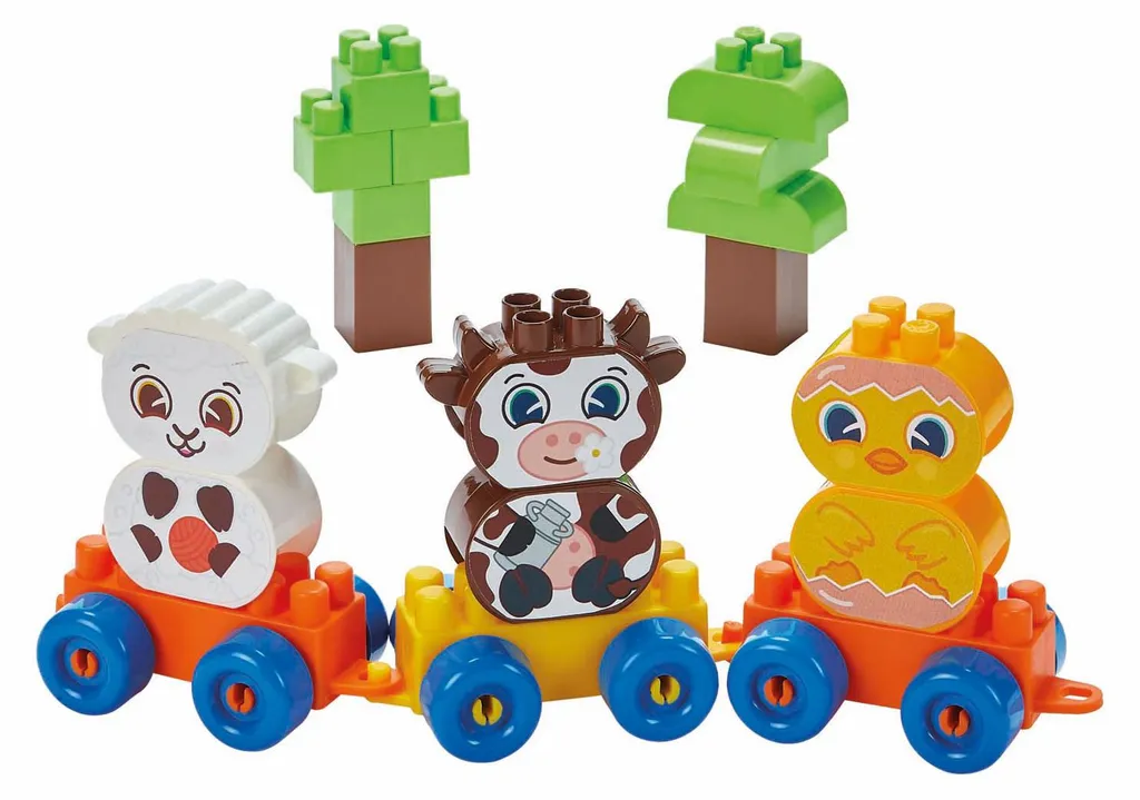 Jeu de construction de blocs pour enfant Train Animaux de la ferme