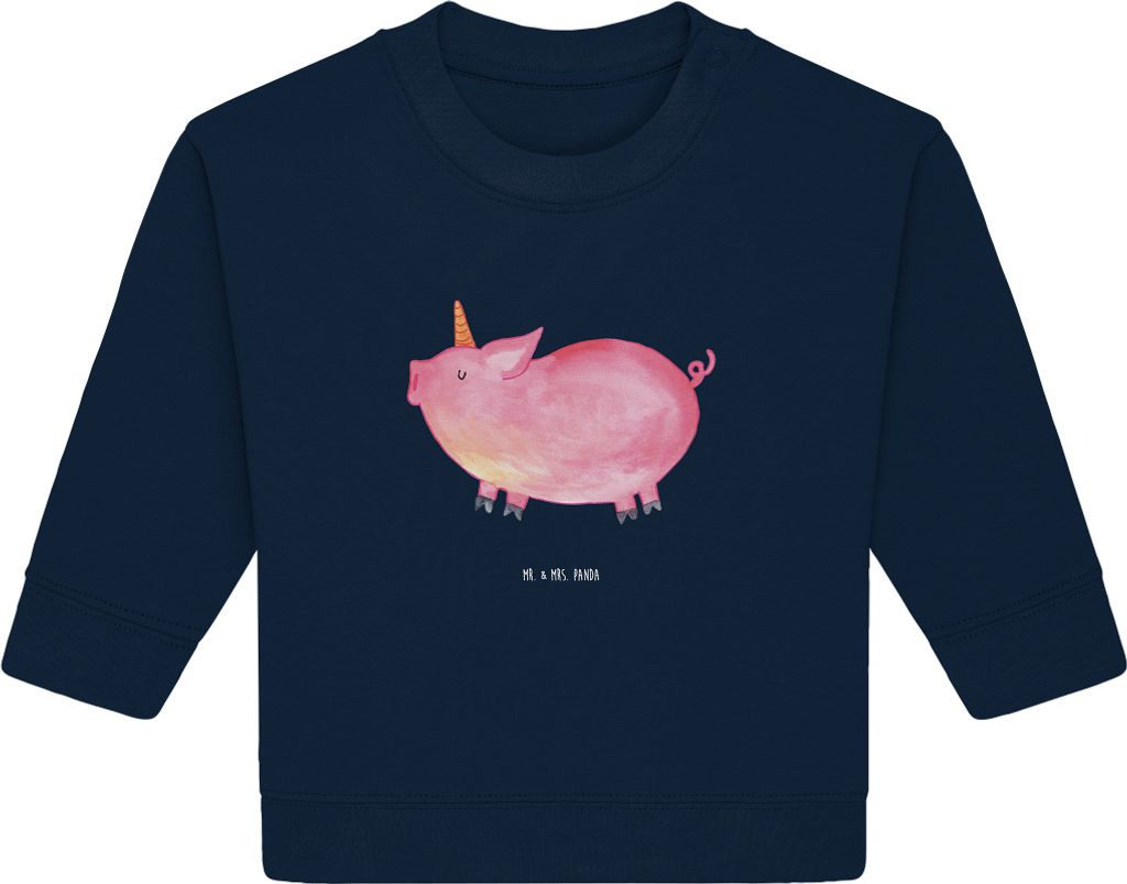 Mr. & Mrs. Panda Organic Baby Pullover Einhorn Schwein 6. - 12. Monat - French Navy - Geschenk, Englisch, Bauer, Unicorn, Bullover, English, Spruch...