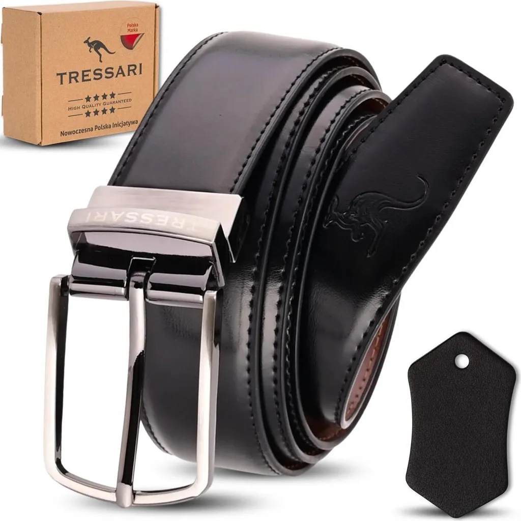 TRESSARI Cintura Uomo Reversibile 120cm - Pelle Genuina Nero Marrone