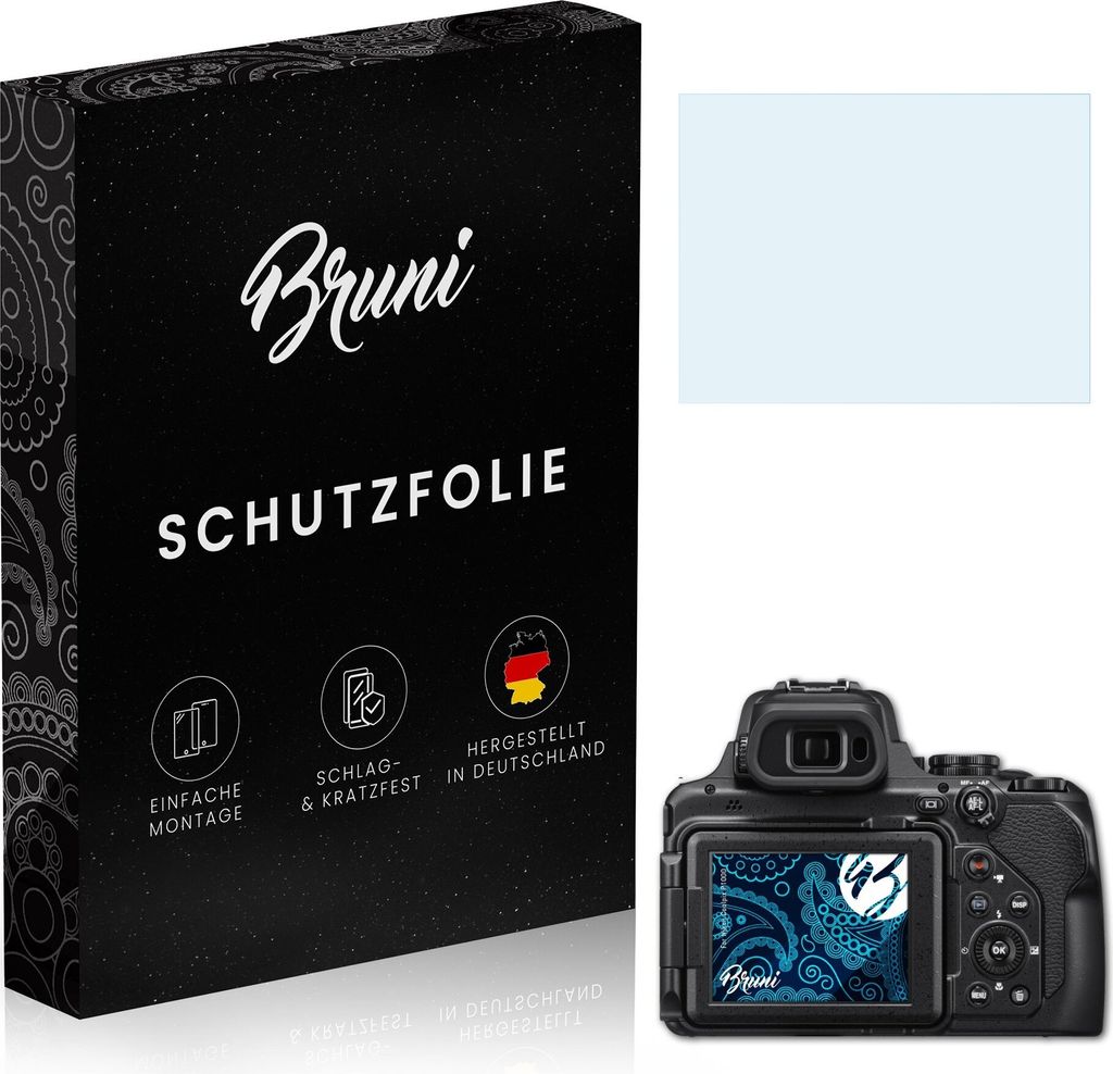 Bruni Basics-Clear 2x Schutzfolie kompatibel mit Nikon Coolpix P1000 Folie