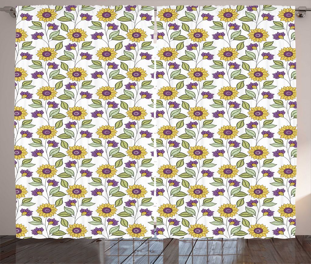 ABAKUHAUS Blumen Rustikaler Vorhang, Spring Season Nature Wachstum, Wohnzimmer Universalband Gardinen mit Schlaufen und Haken, 280 x 225 cm, Mehrfa...