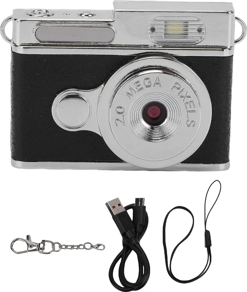 Mini Caméra Porte-clés 1080P Noir, Objectif Grand Angle, Vintage Type-C